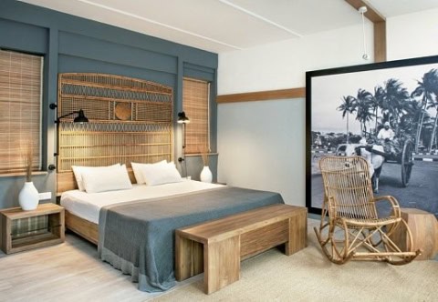 Modernes Zimmer mit Naturmaterialien im The Ravenala Attitude Mauritius
